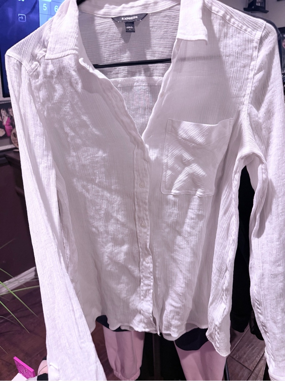 Express White Textured Button-Down Shirt